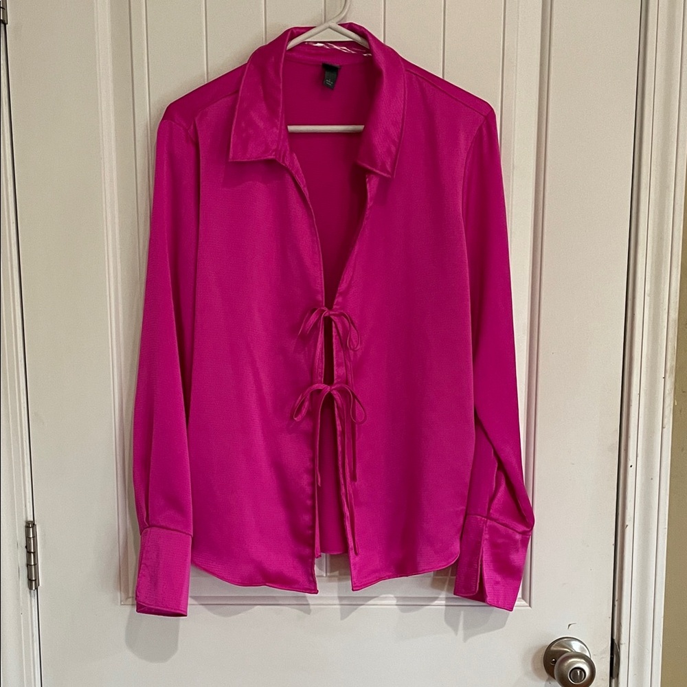Wild Fable large Fuchsia Tie-Front Blouse EUC - Picture 1 of 5